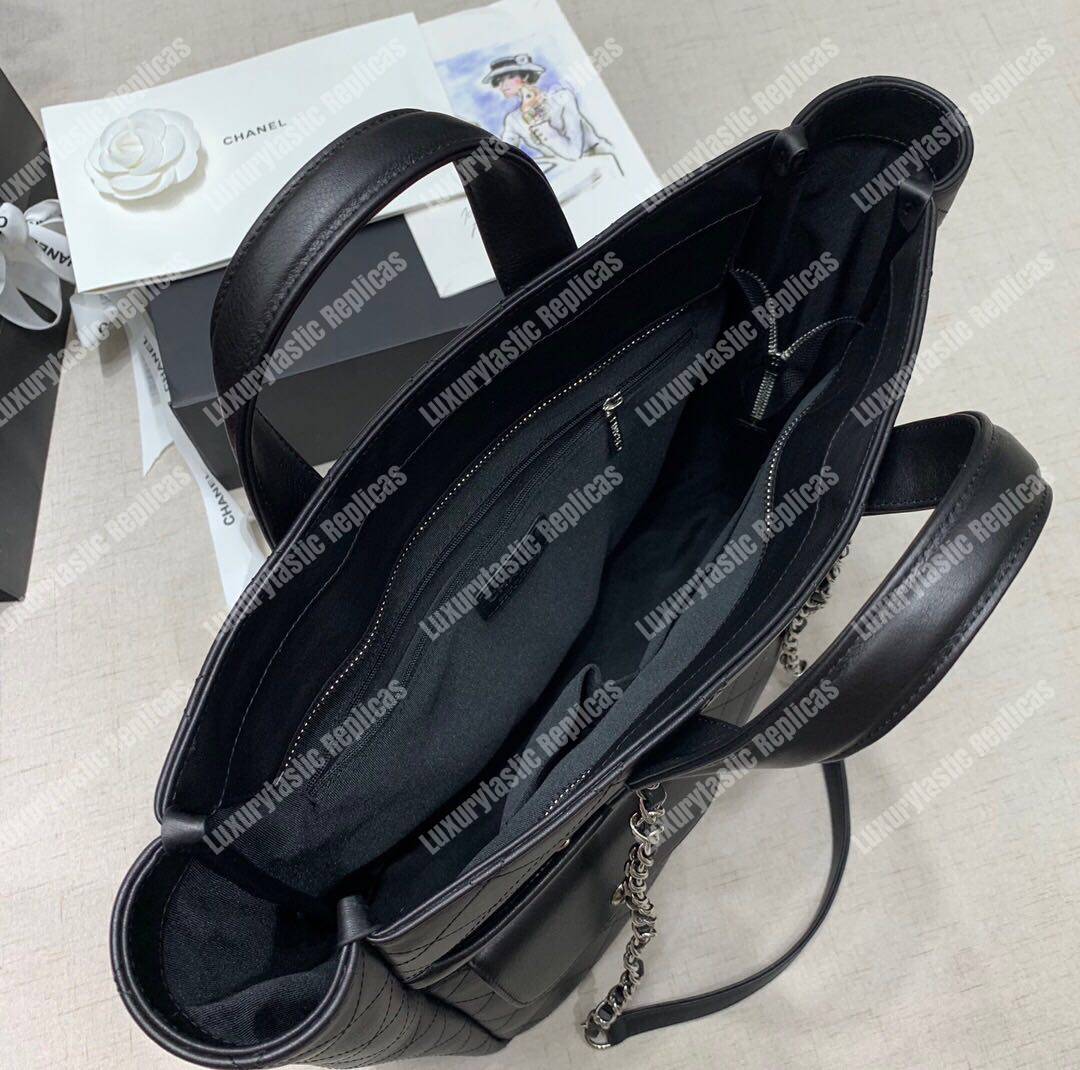 Ch*el large zipped shopping bag black