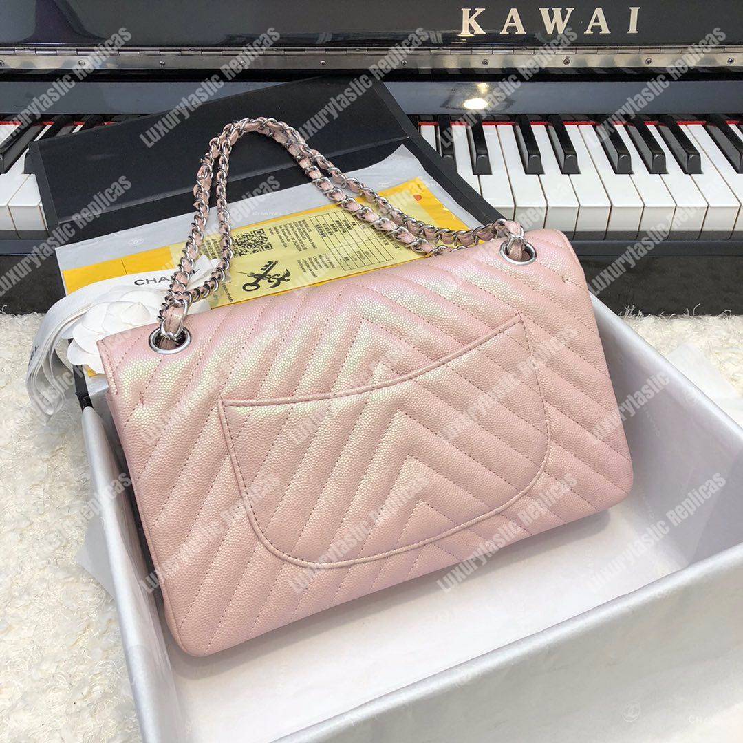 Ch*el rectangular flap chevron iridescent pink