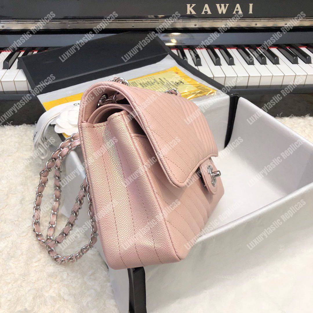 Ch*el rectangular flap chevron iridescent pink