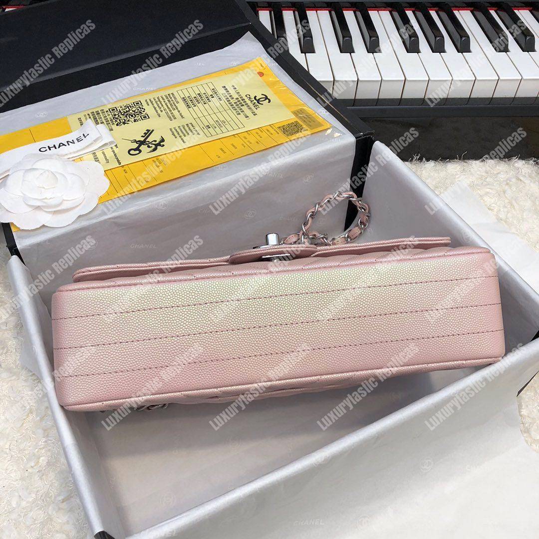 Ch*el rectangular flap chevron iridescent pink