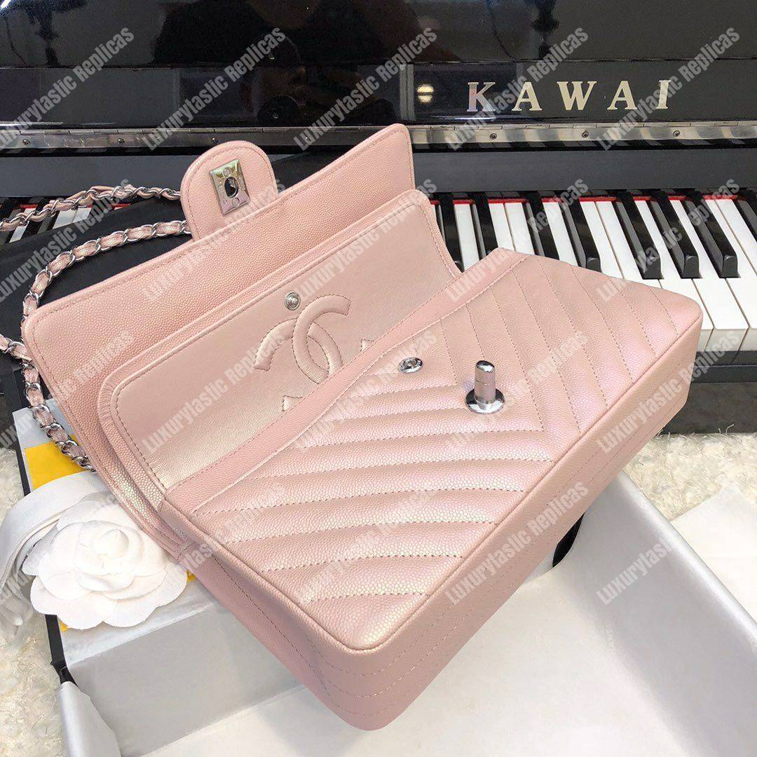 Ch*el rectangular flap chevron iridescent pink