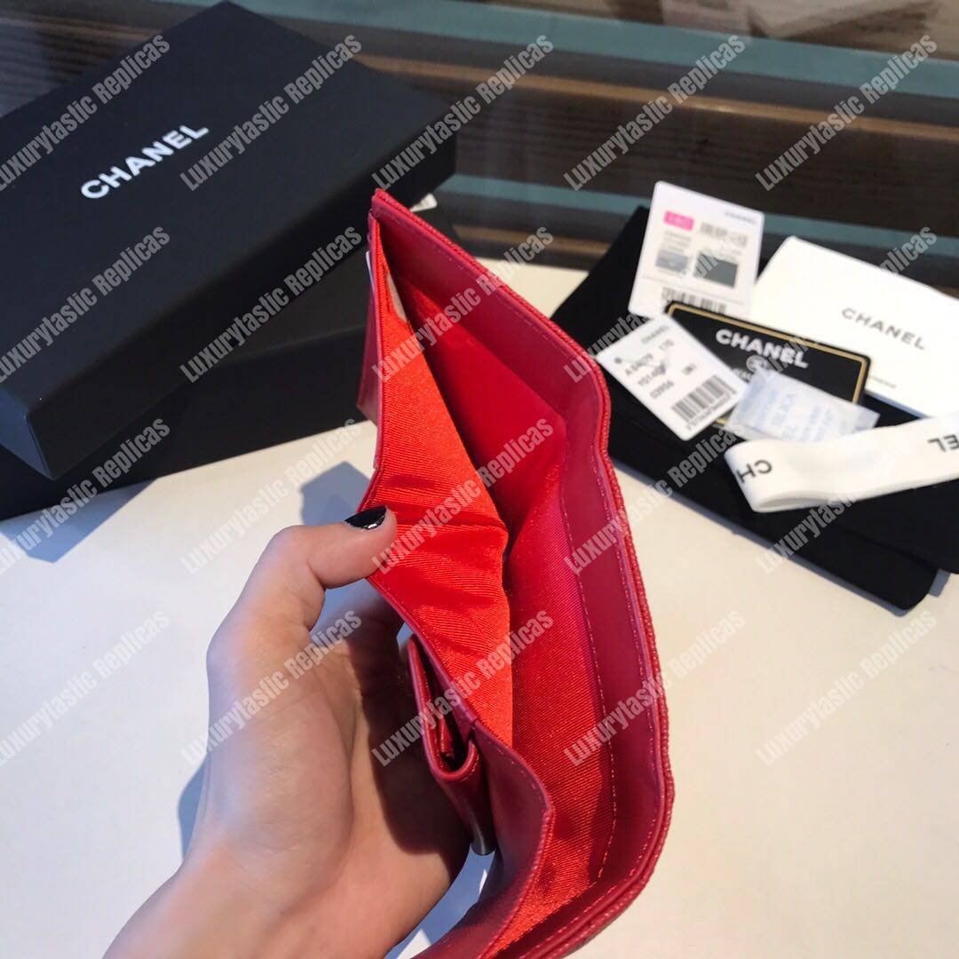Ch*el classic small flap wallet red