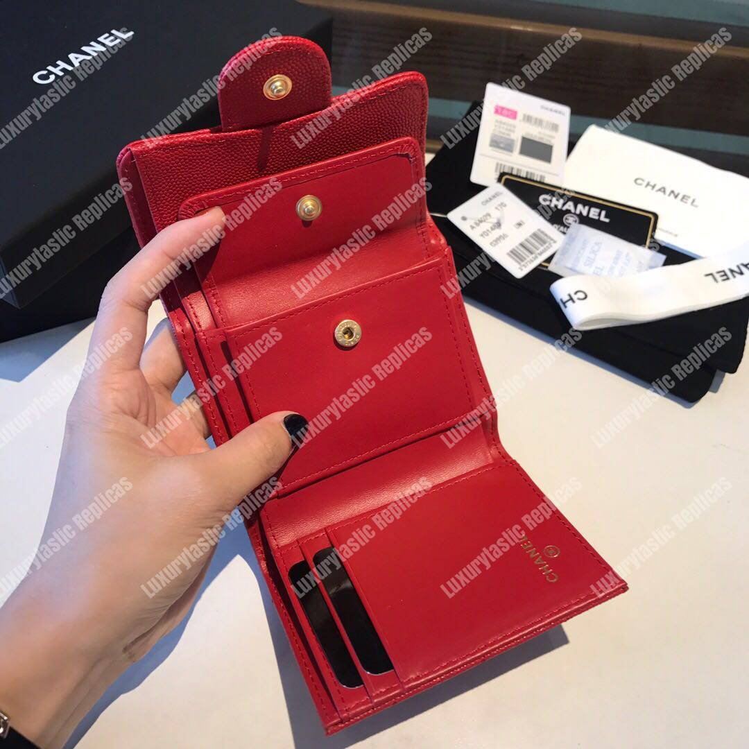Ch*el classic small flap wallet red