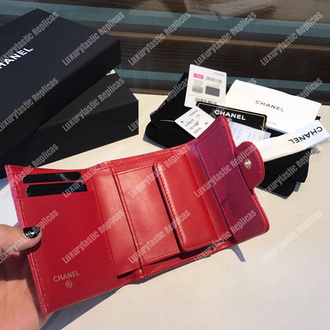 Ch*el classic small flap wallet red