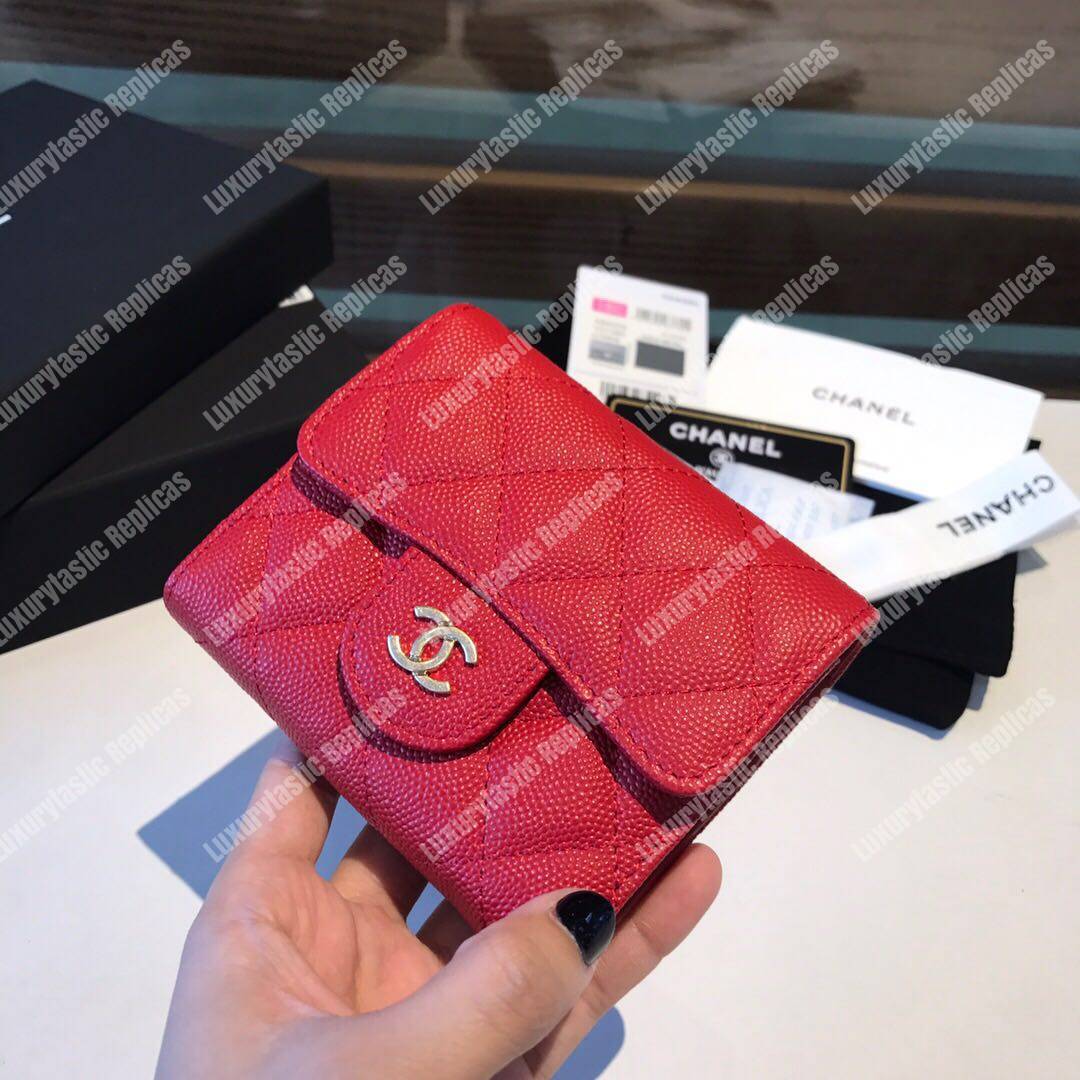 Ch*el classic small flap wallet red