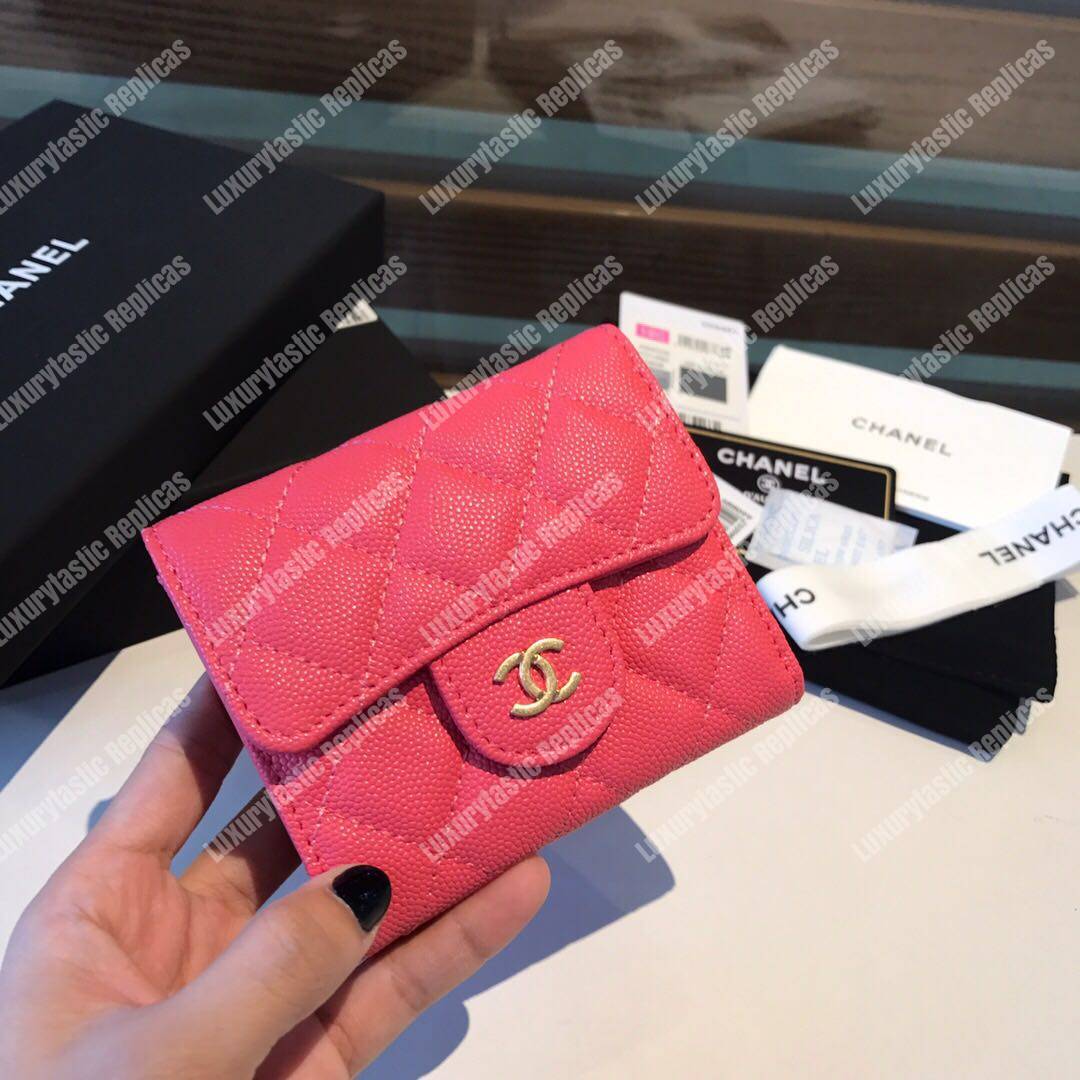 Ch*el classic small flap wallet pink