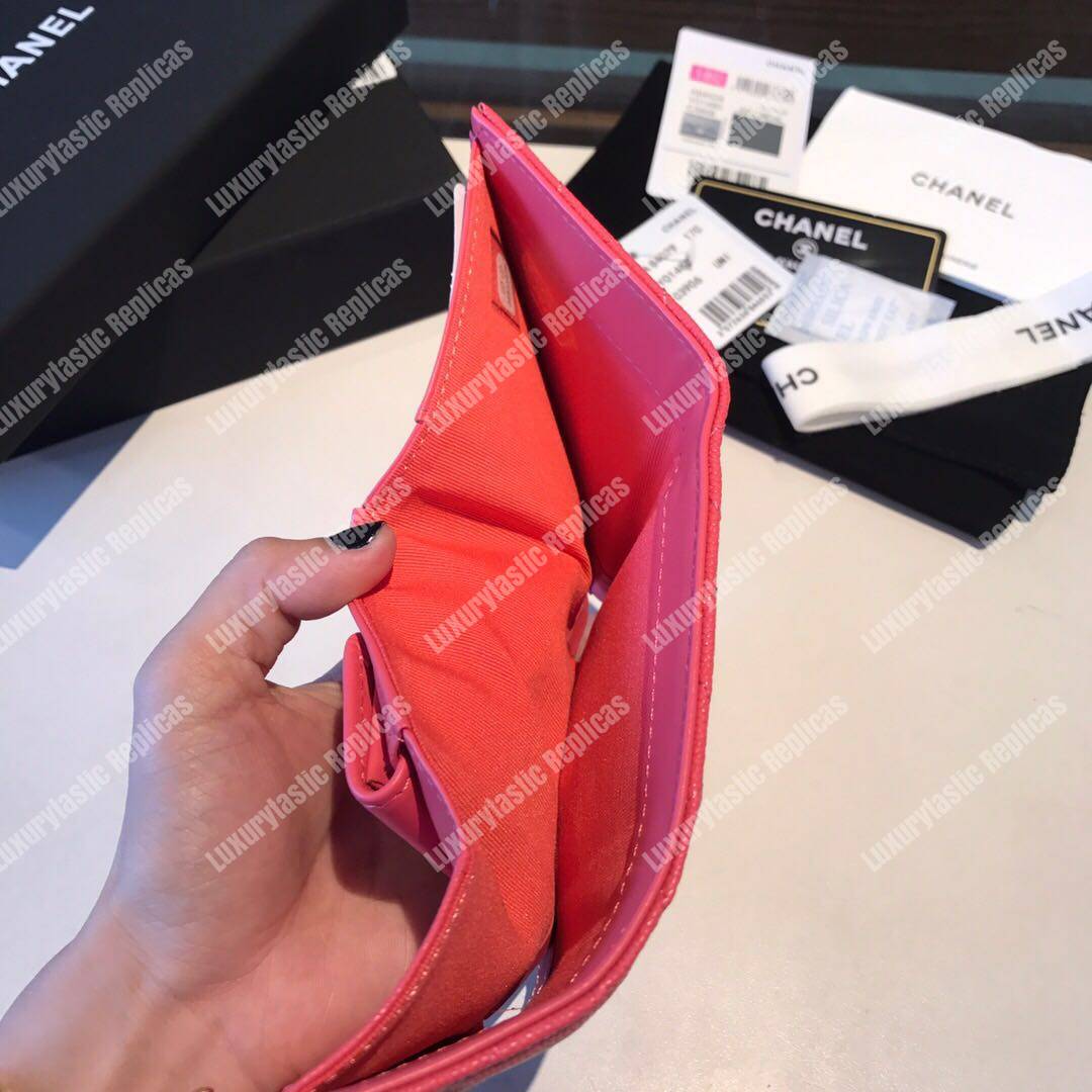 Ch*el classic small flap wallet pink