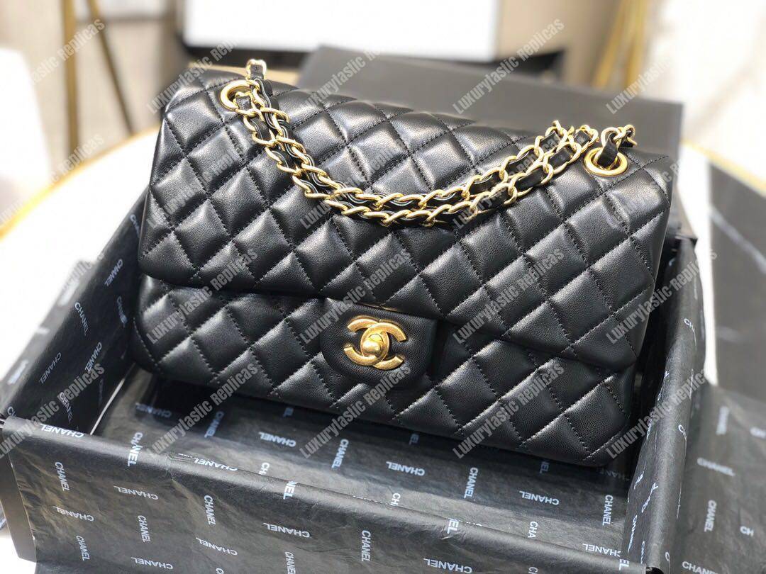 Ch*el classic medium flap bag black lambskin