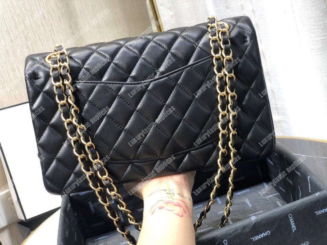 Ch*el classic medium flap bag black lambskin