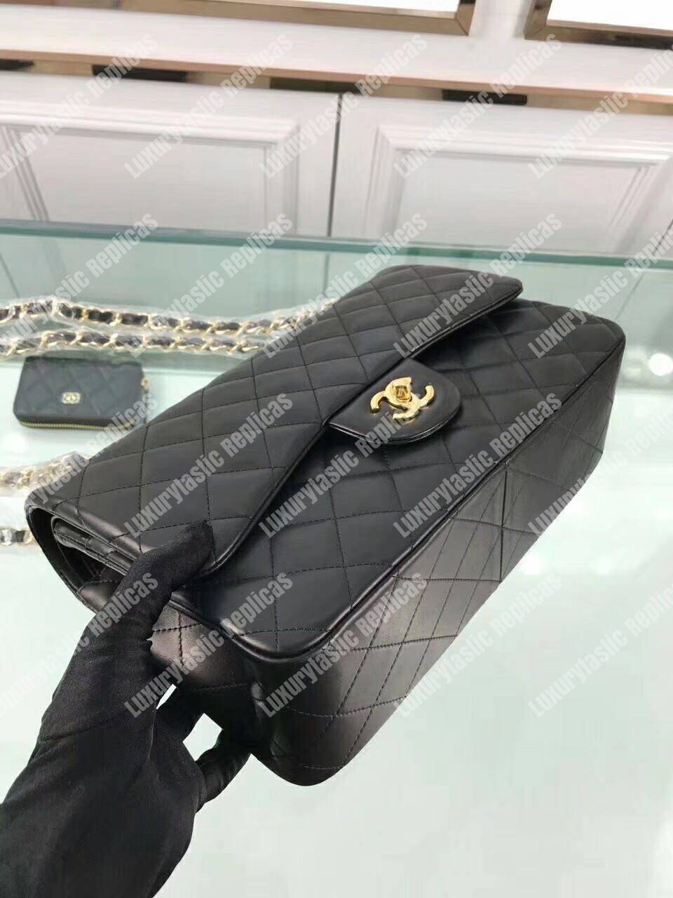 Ch*el classic jumbo double flap bag black gold hardware