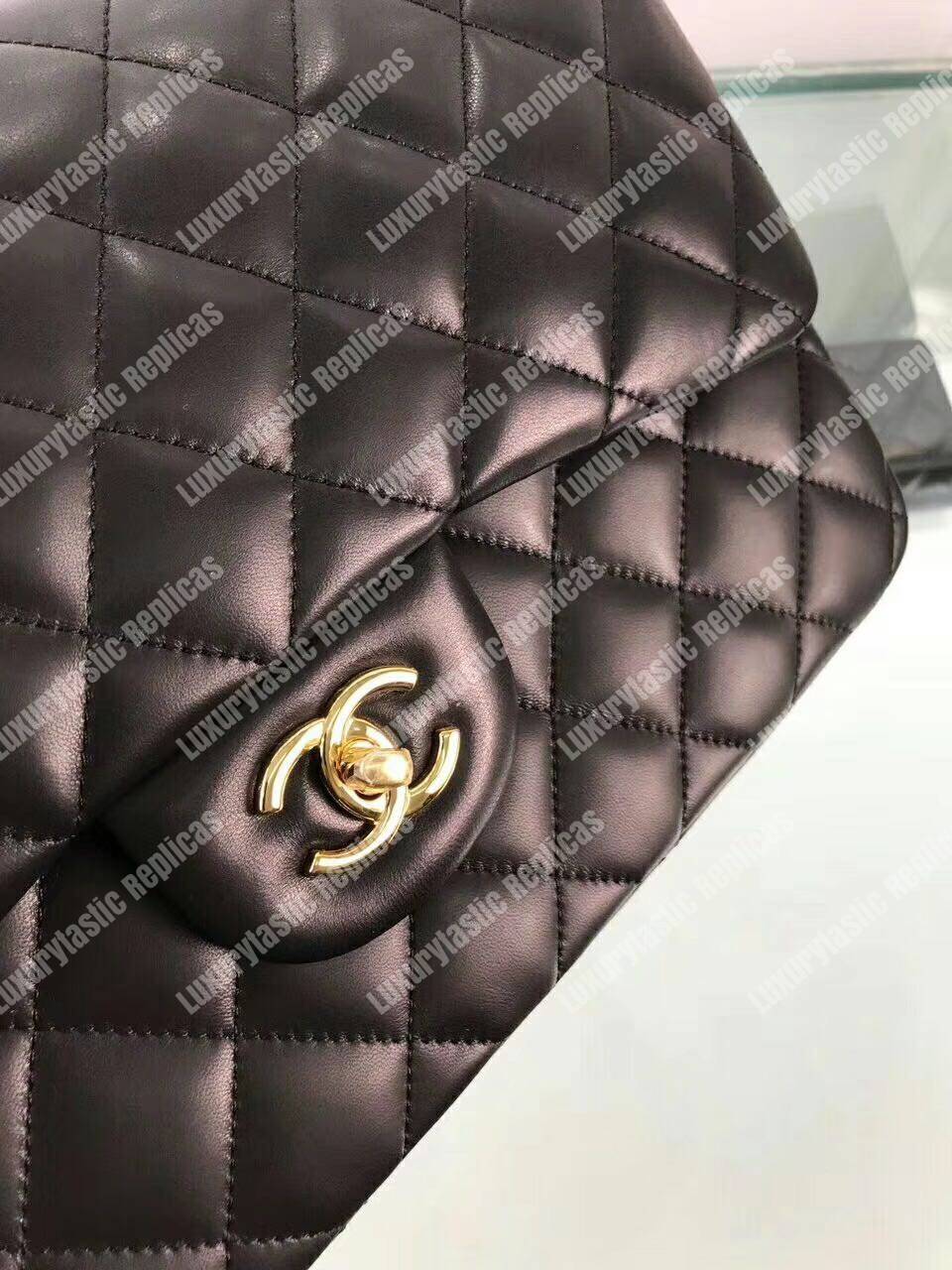 Ch*el classic jumbo double flap bag black gold hardware