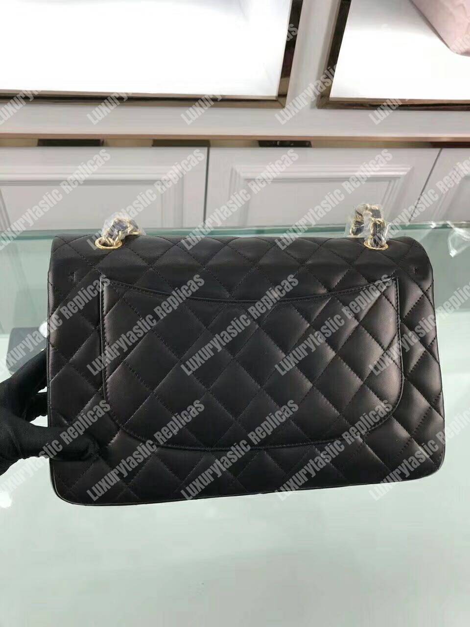 Ch*el classic jumbo double flap bag black gold hardware