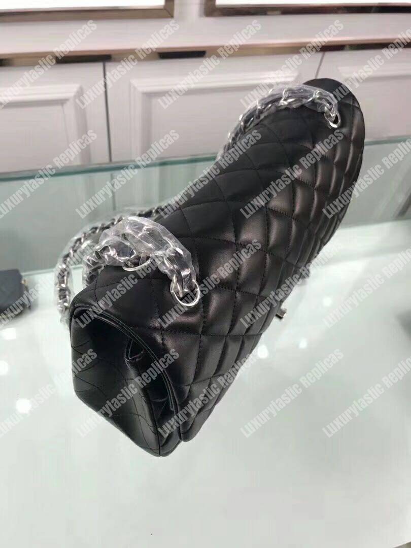 Ch*el classic jumbo double flap bag black silver hardware