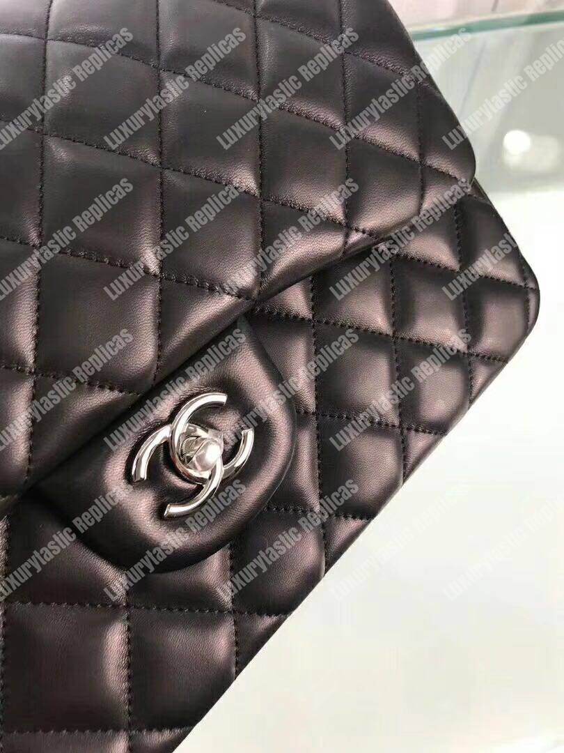 Ch*el classic jumbo double flap bag black silver hardware