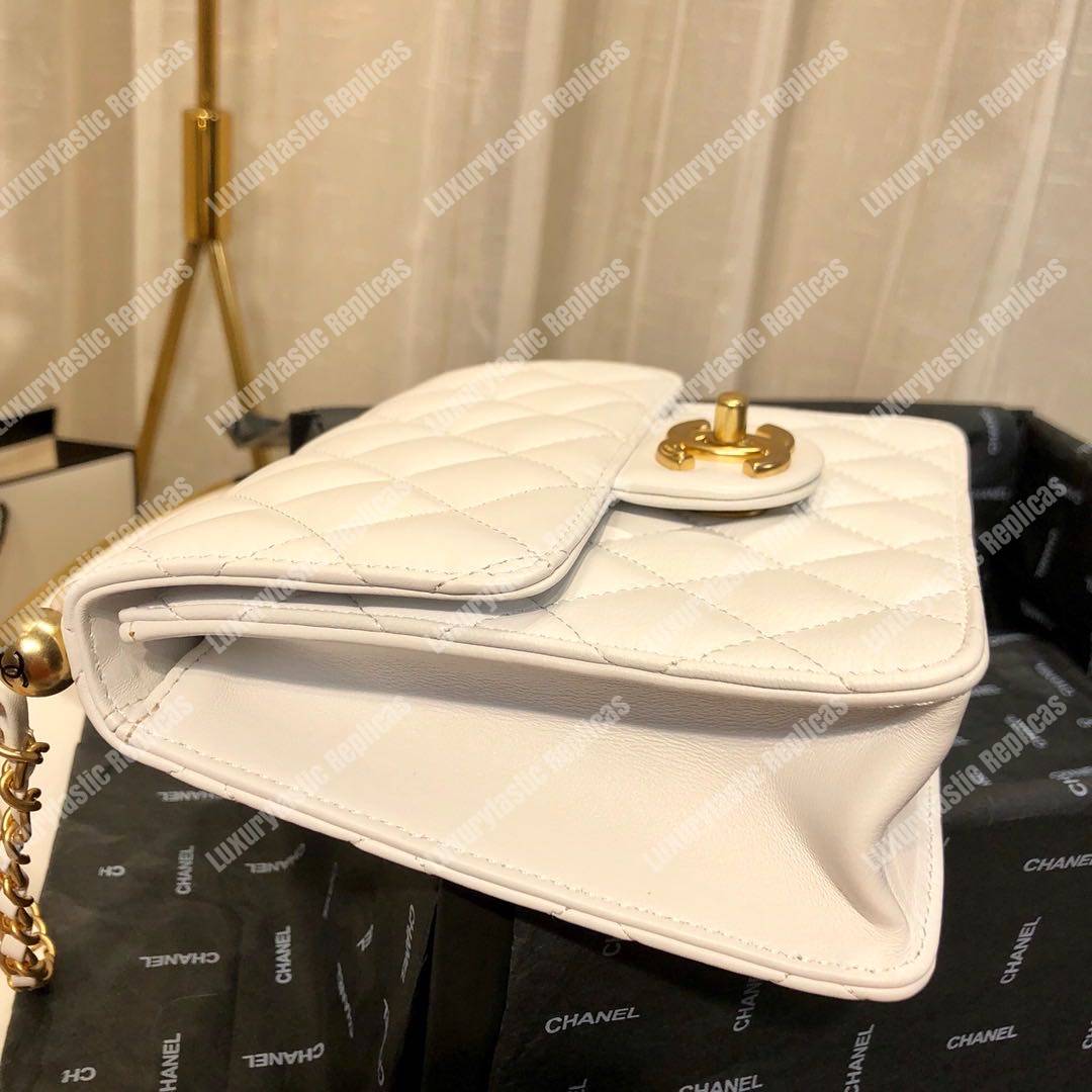 Ch*el flap bag white goatskin