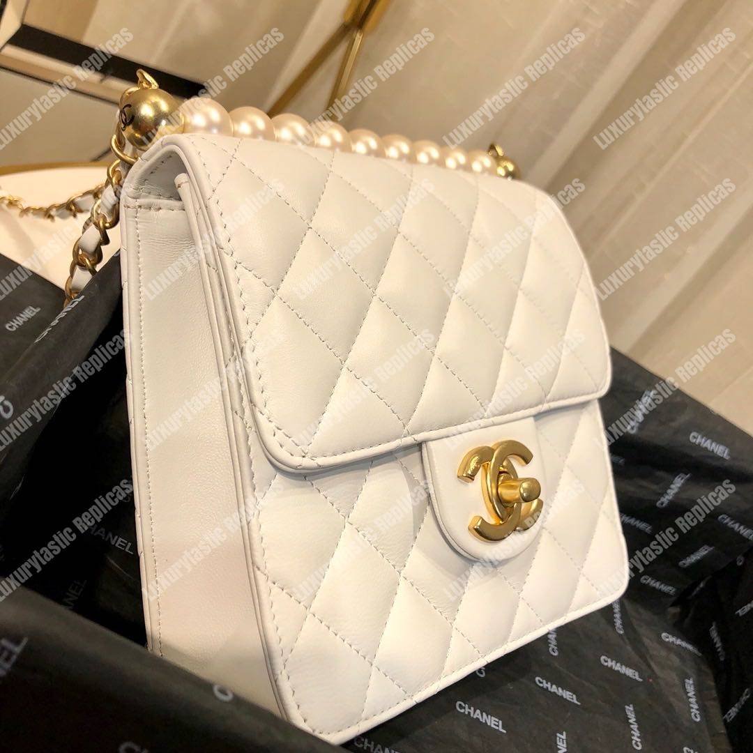 Ch*el flap bag white goatskin
