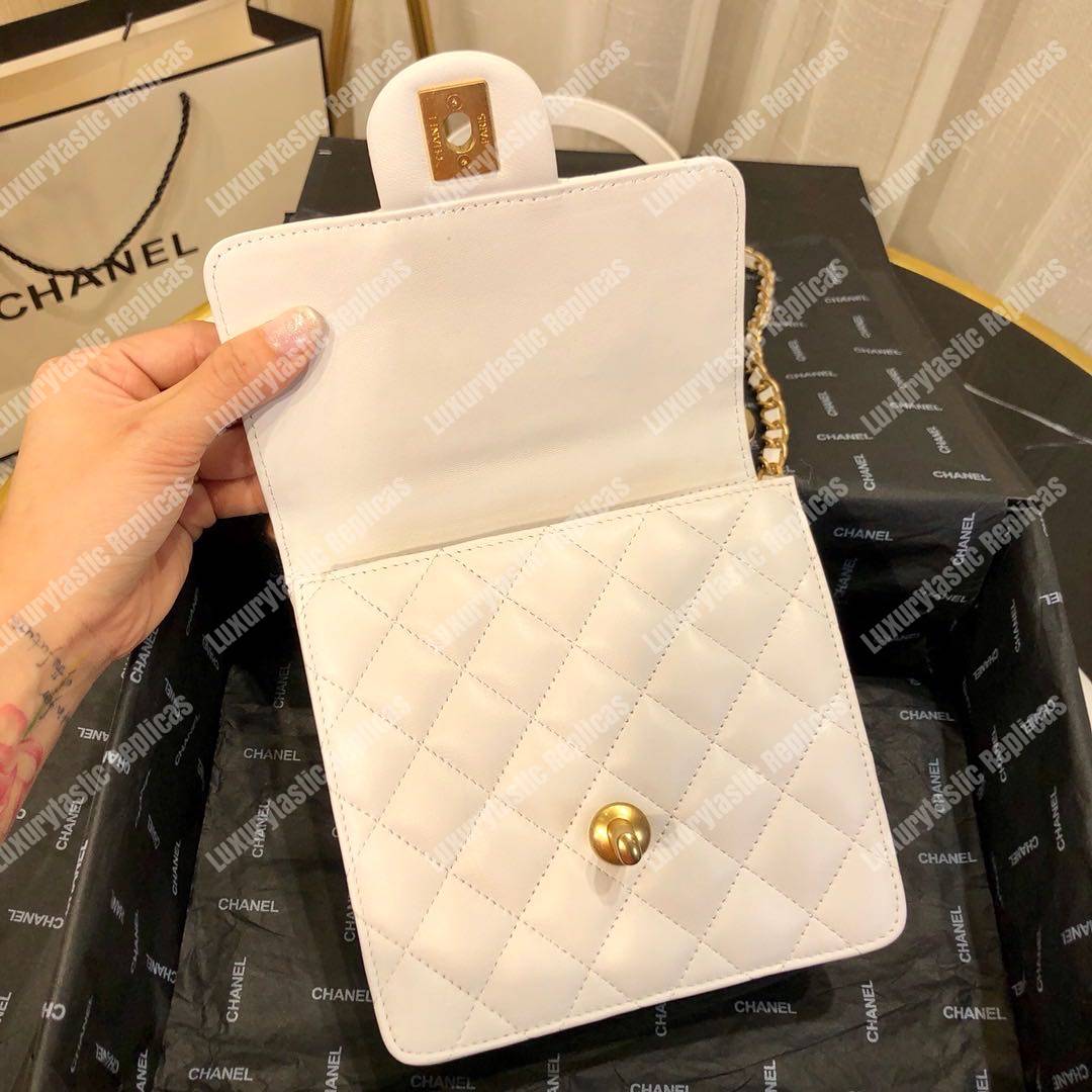 Ch*el flap bag white goatskin