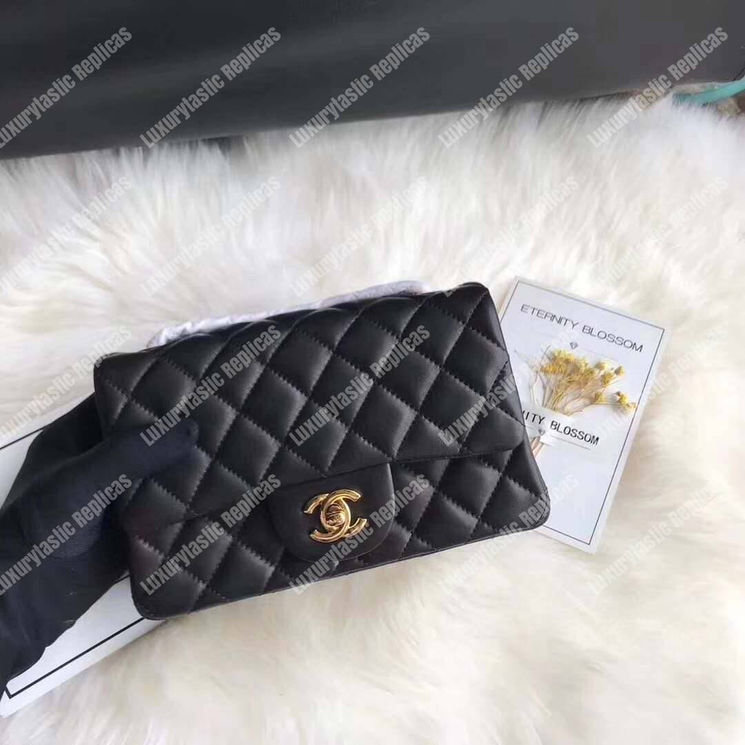 Ch*el mini flap bag black lambskin gold hardware
