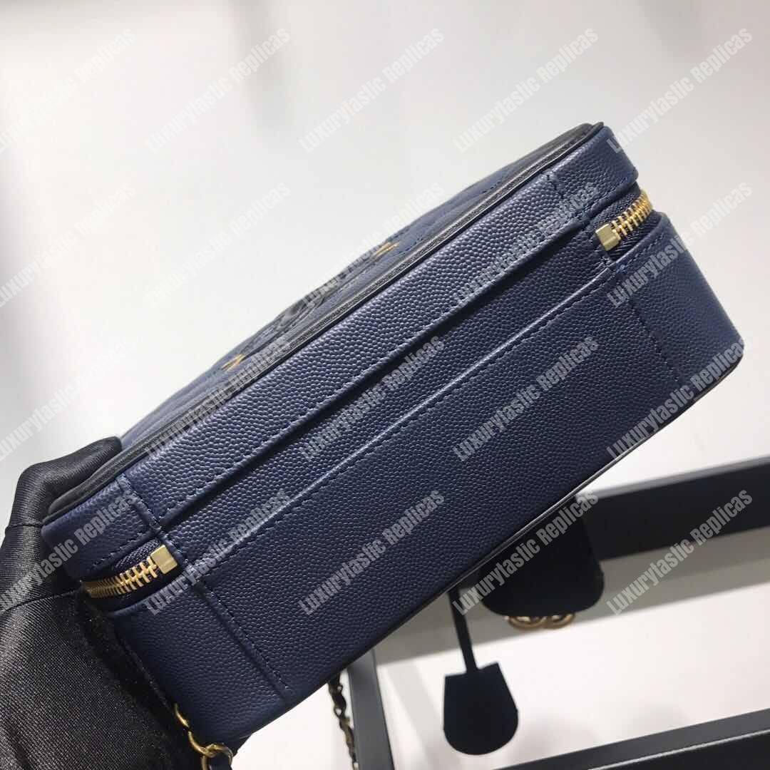 Ch*el filigree vanity case quilted medium navy blue