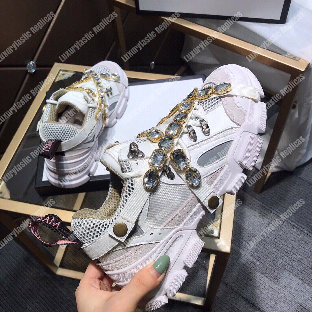 Ch*el women’s flashtrek sneaker with removable crystals white