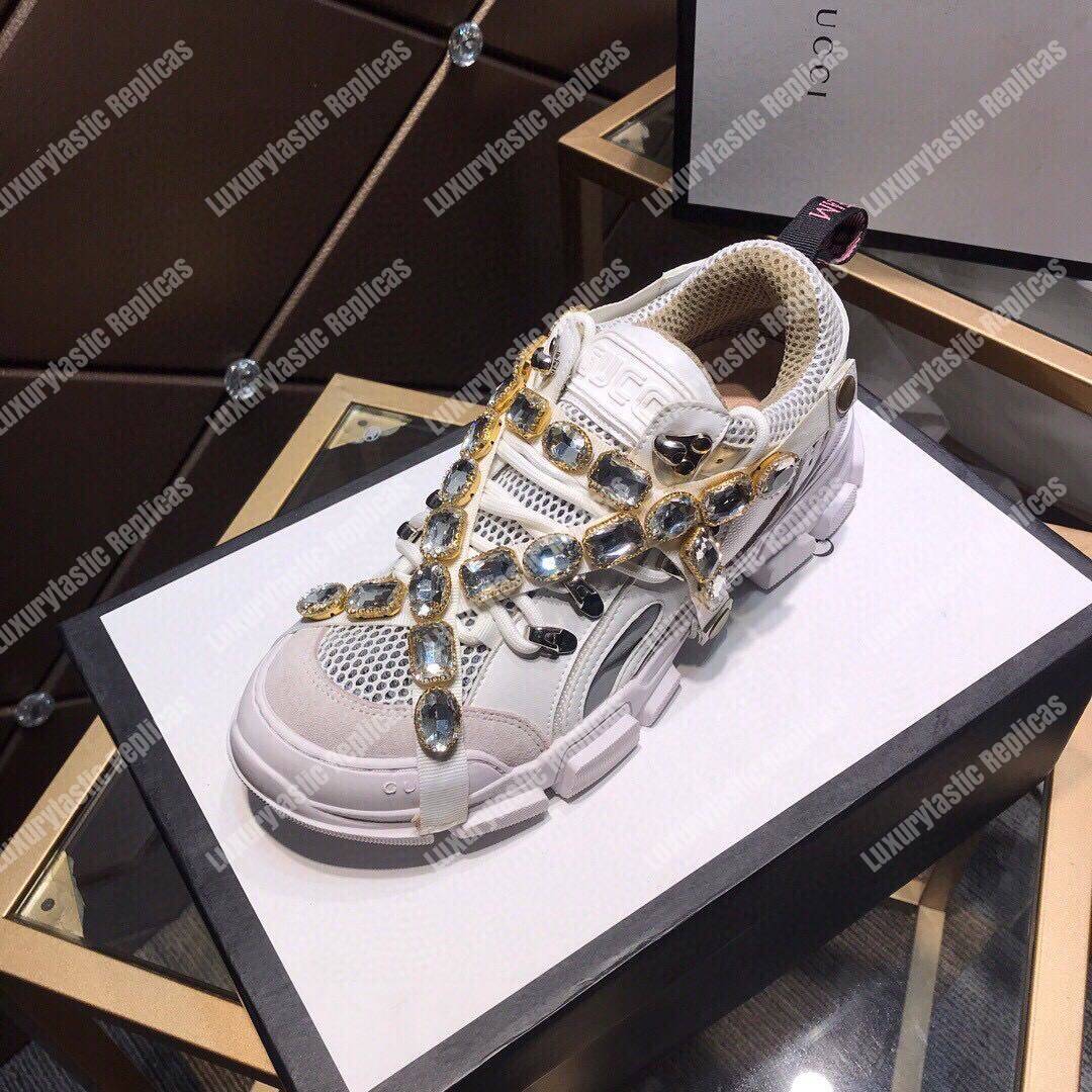 Ch*el women’s flashtrek sneaker with removable crystals white