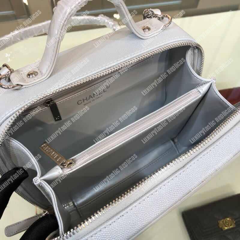 Ch*el filigree vanity case quilted medium grey