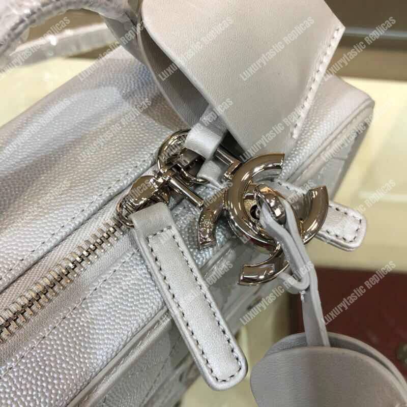 Ch*el filigree vanity case quilted medium grey