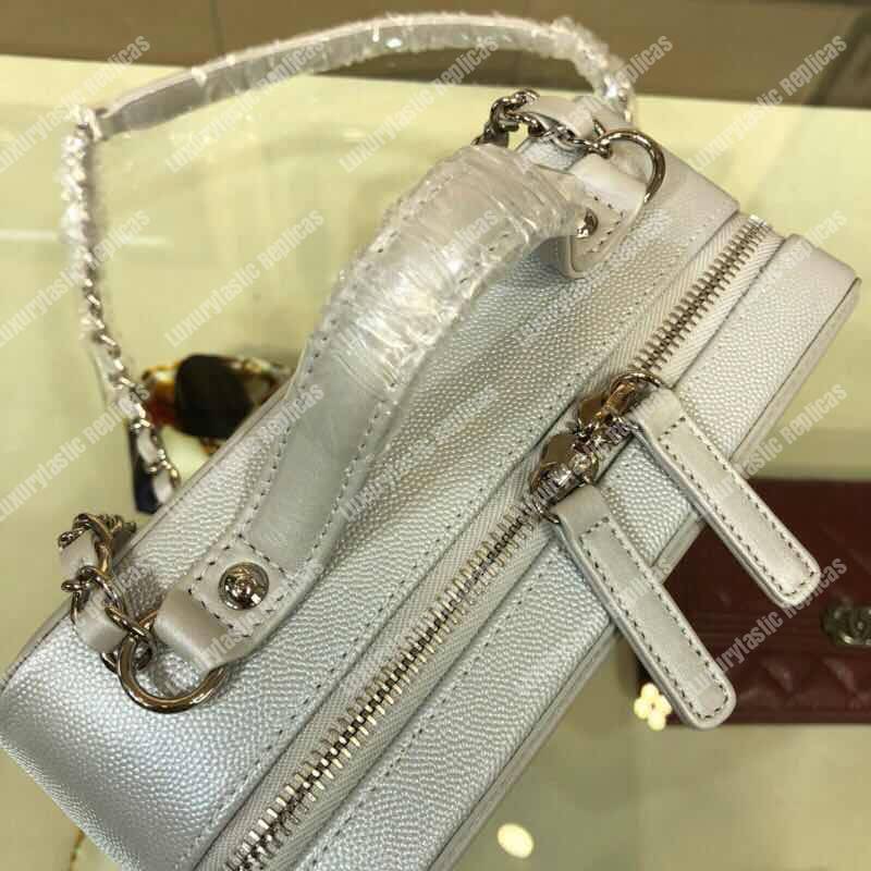 Ch*el filigree vanity case quilted medium grey