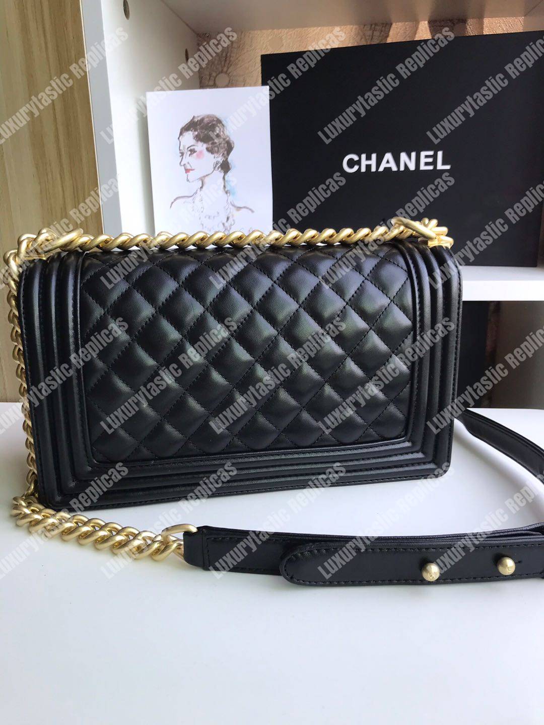 Ch*el boy medium handbag lambskin black