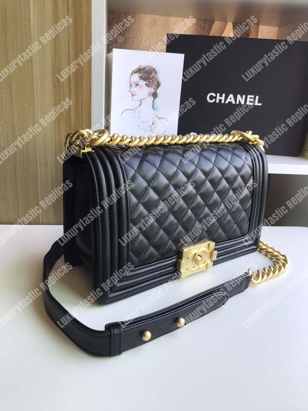 Ch*el boy medium handbag lambskin black