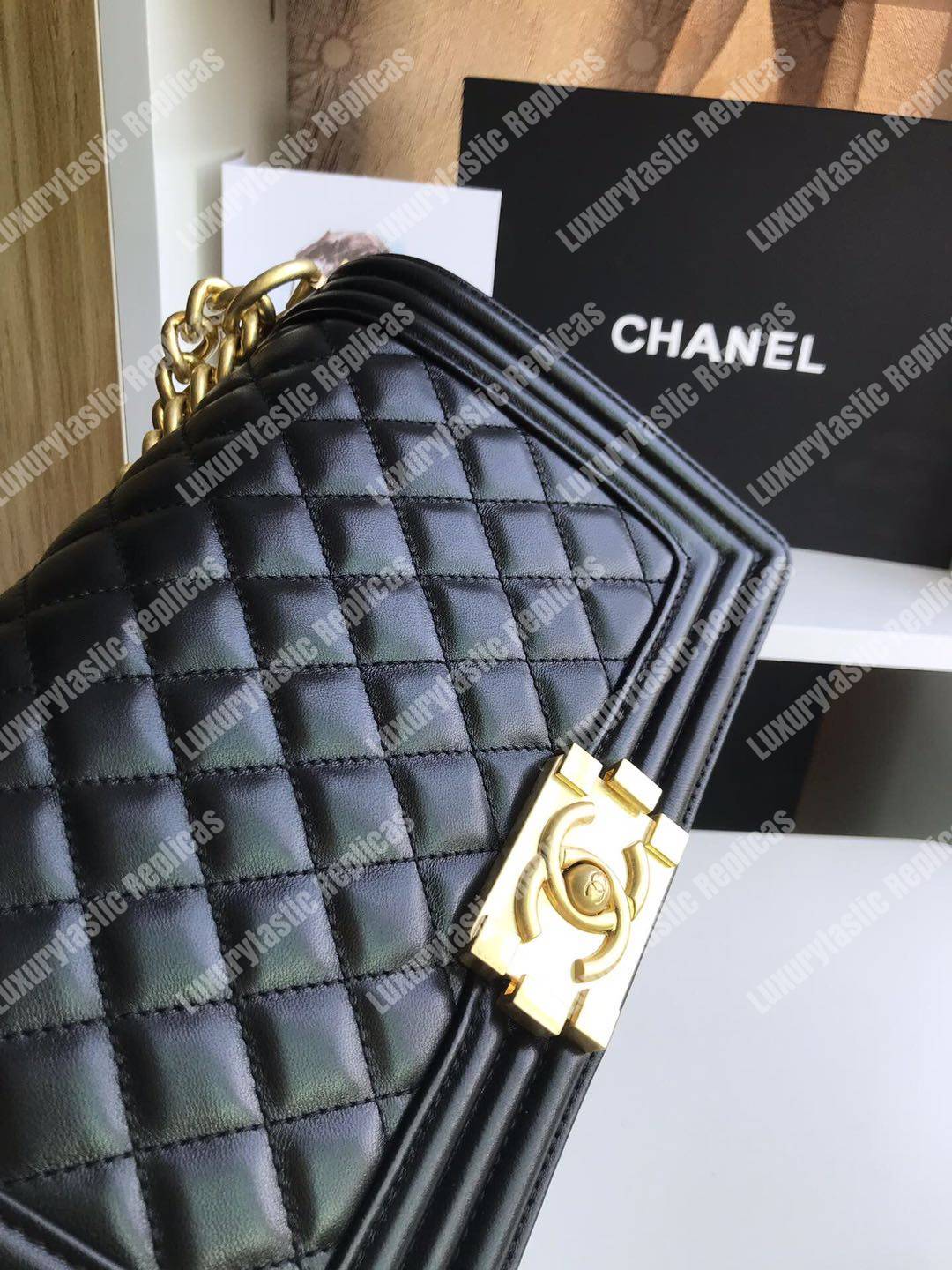 Ch*el boy medium handbag lambskin black
