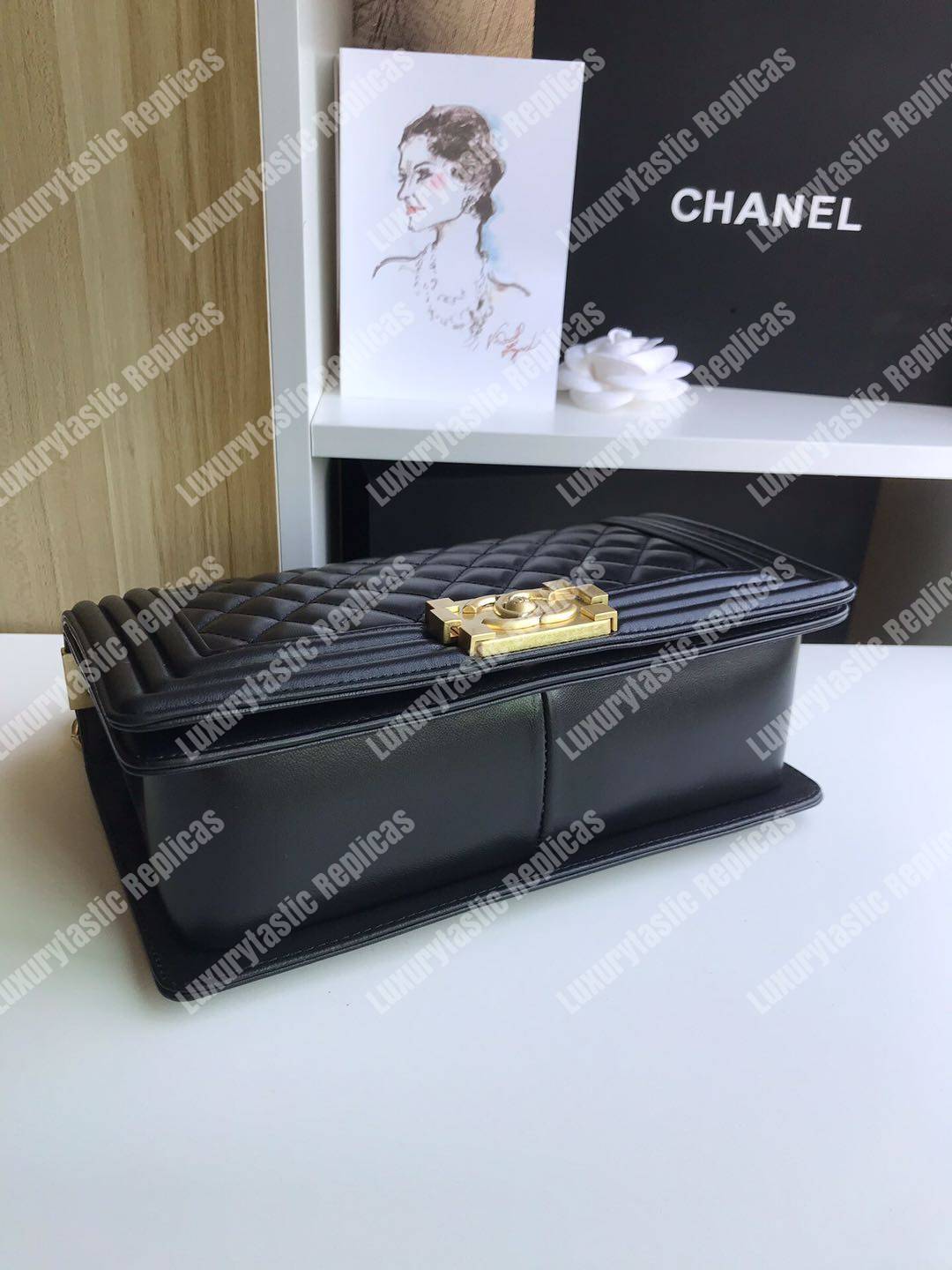 Ch*el boy medium handbag lambskin black
