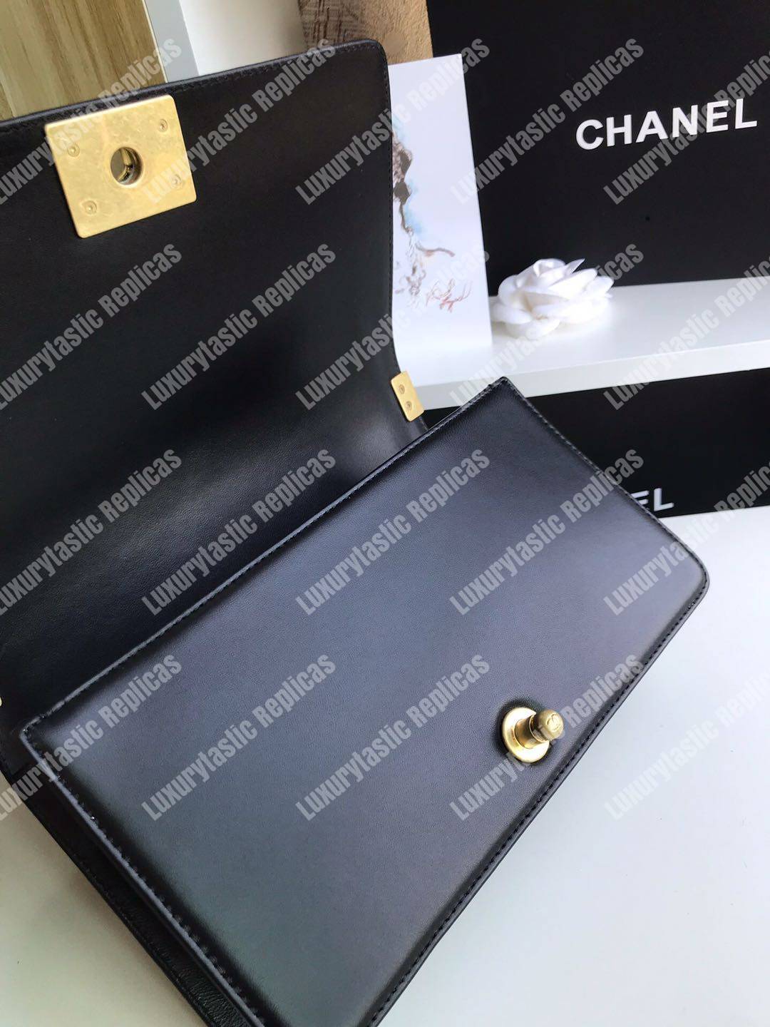 Ch*el boy medium handbag lambskin black