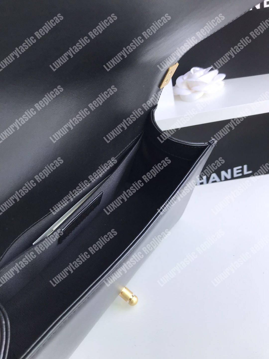 Ch*el boy medium handbag lambskin black