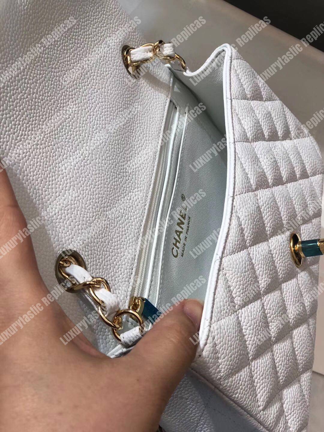 Ch*el mini classic rectangle flap bag white