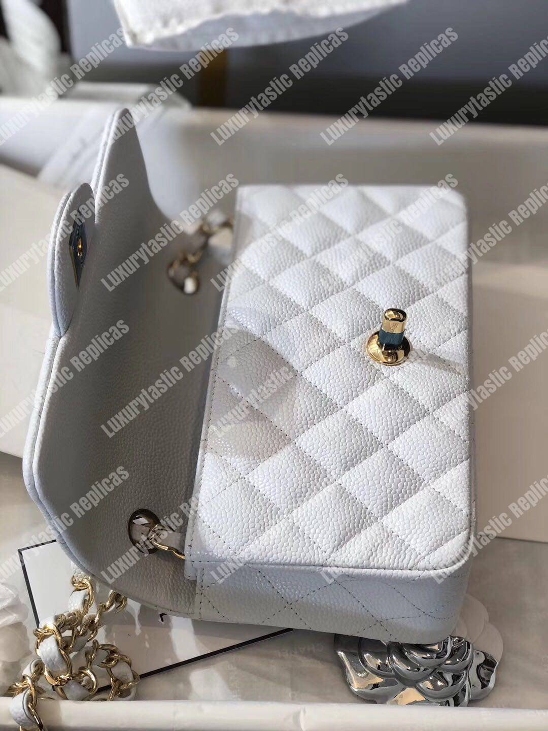 Ch*el mini classic rectangle flap bag white