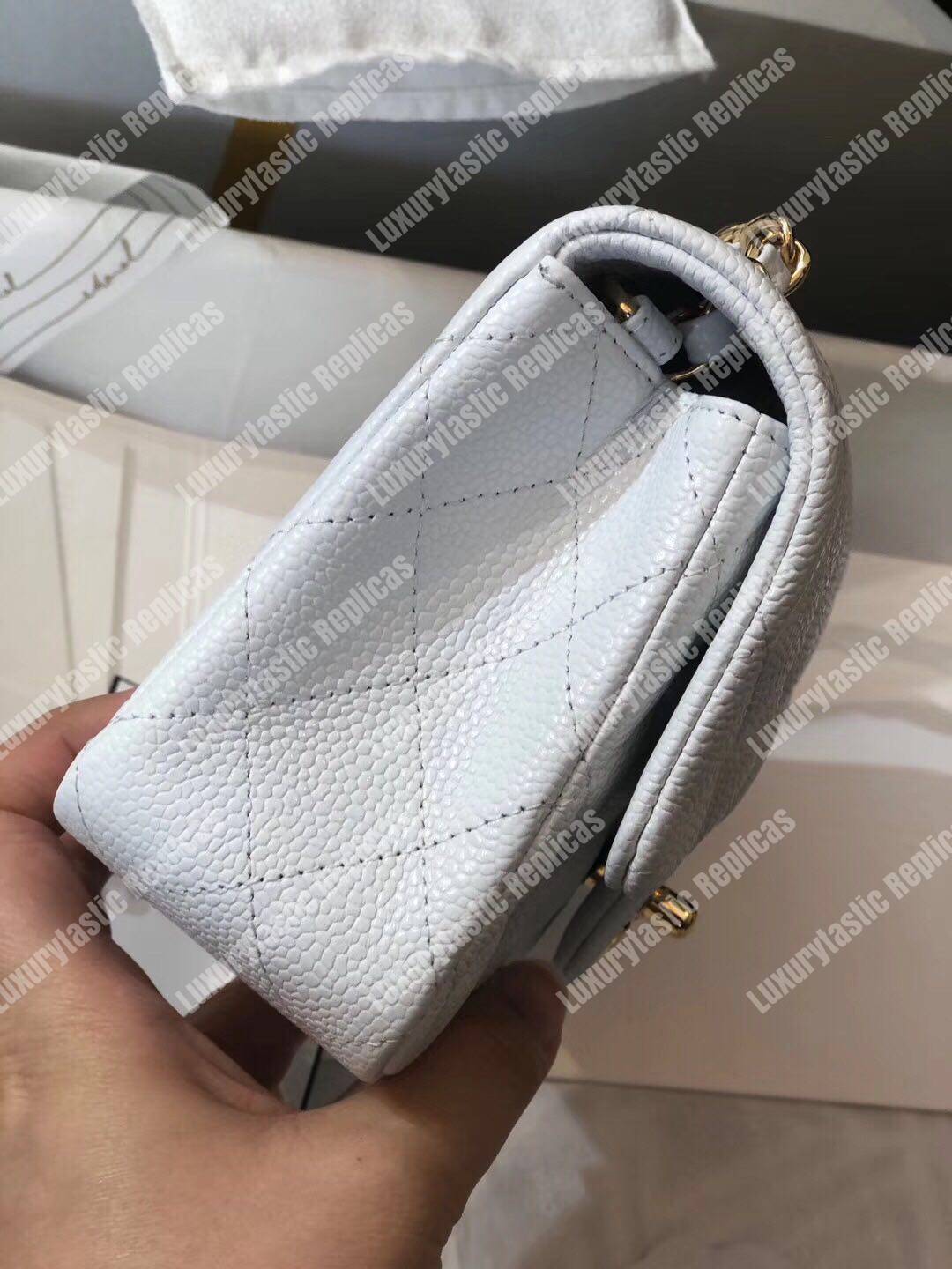 Ch*el mini classic rectangle flap bag white