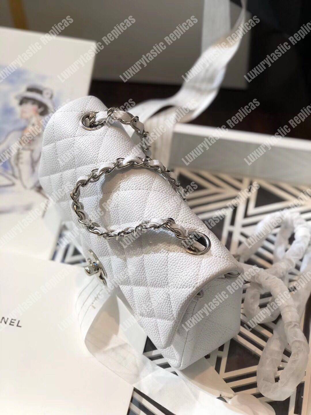 Ch*el mini classic rectangle flap bag white