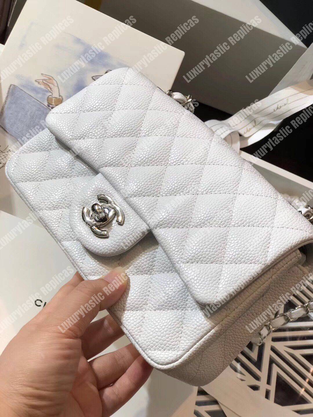 Ch*el mini classic rectangle flap bag white
