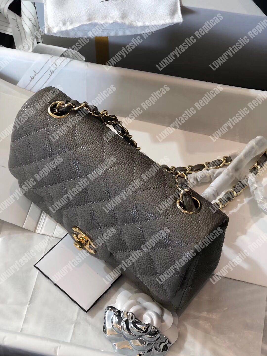 Ch*el mini classic rectangle flap bag dark grey