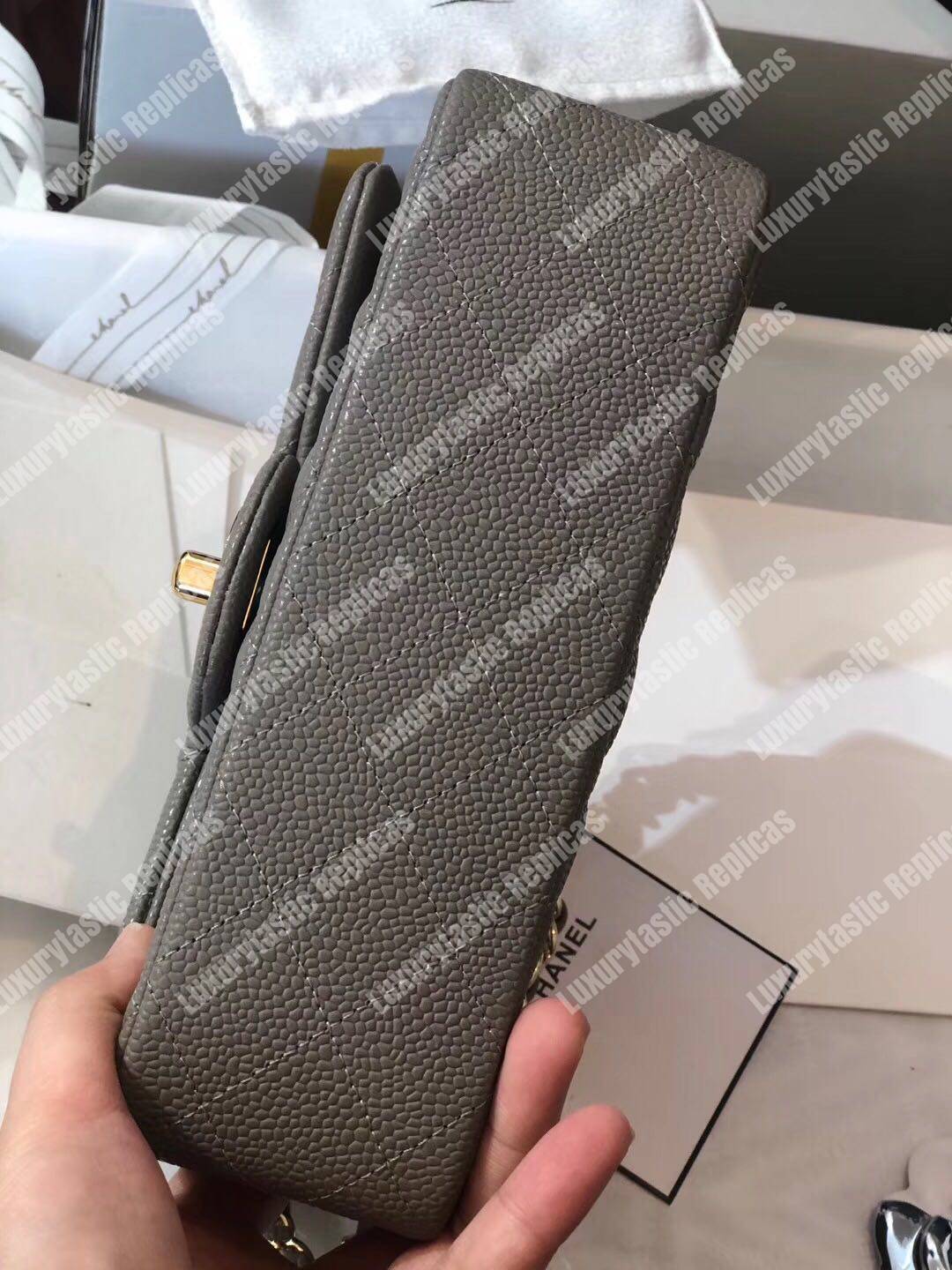 Ch*el mini classic rectangle flap bag dark grey