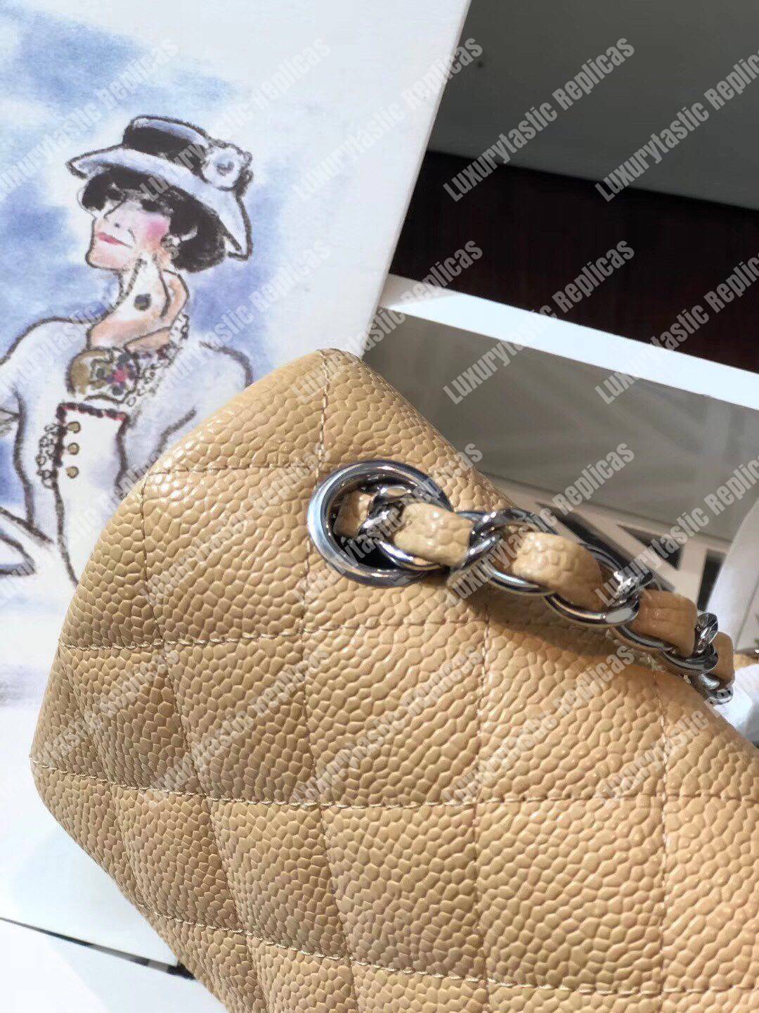 Ch*el mini classic rectangle flap bag beige