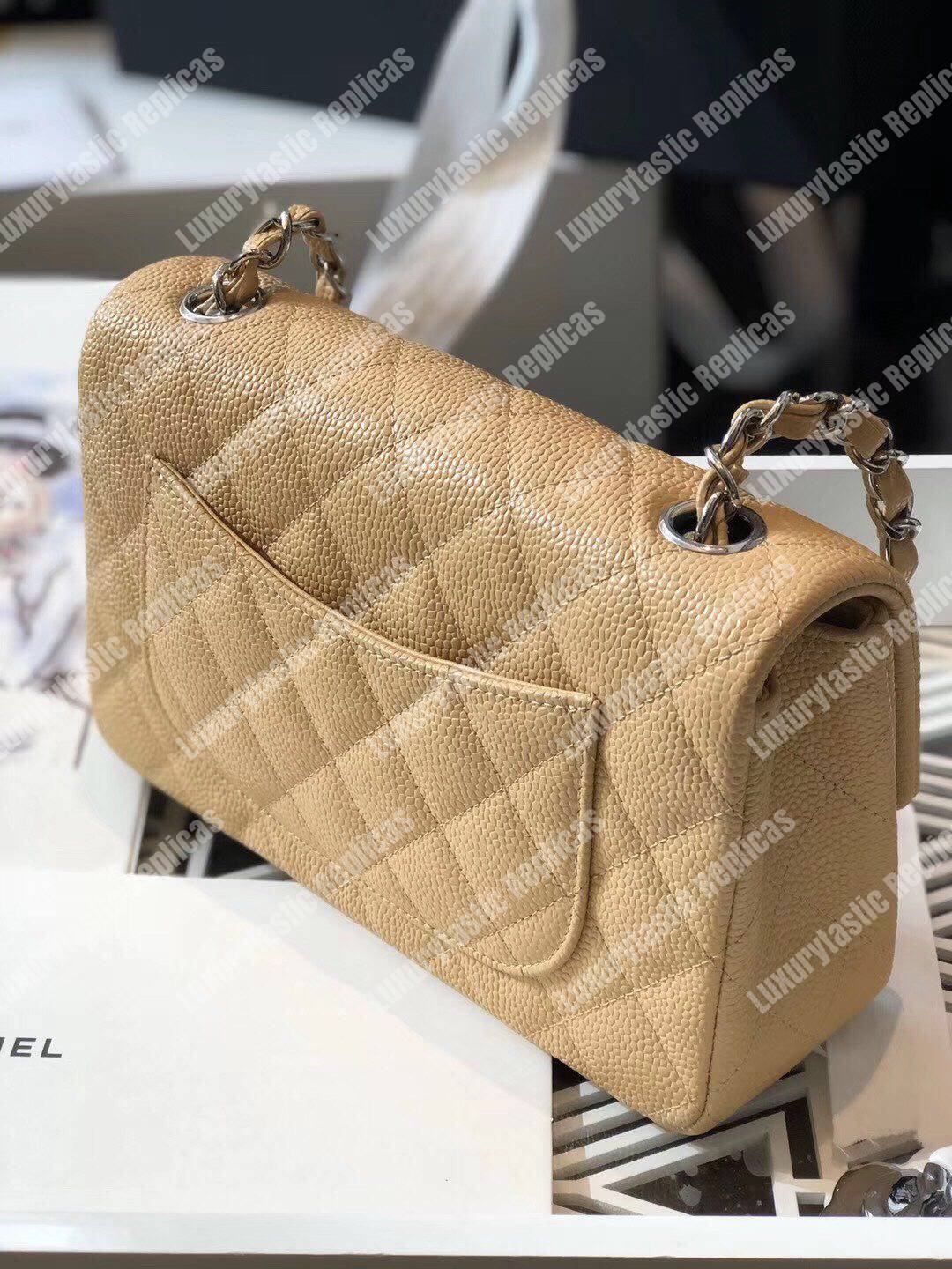 Ch*el mini classic rectangle flap bag beige