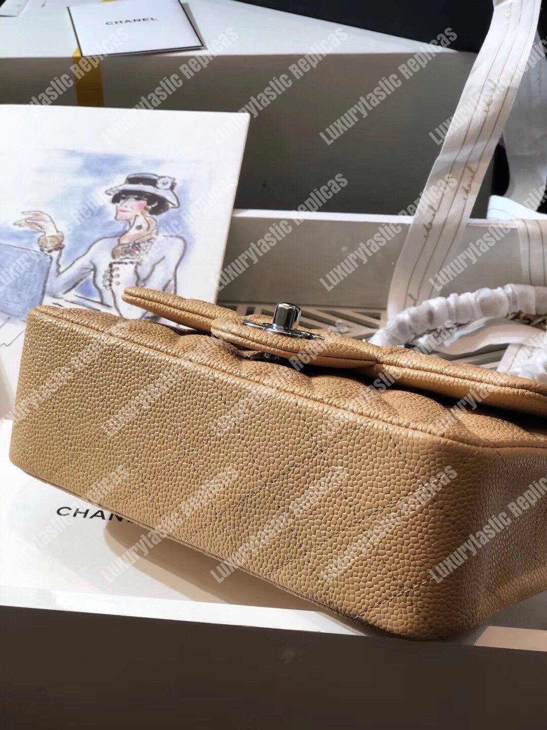 Ch*el mini classic rectangle flap bag beige