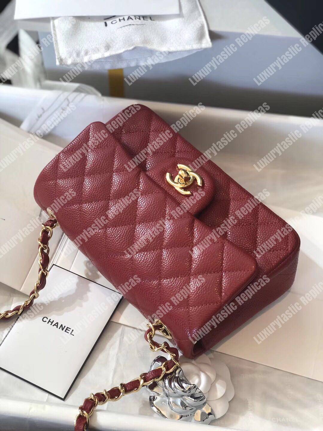 Ch*el mini classic rectangle flap bag maroon