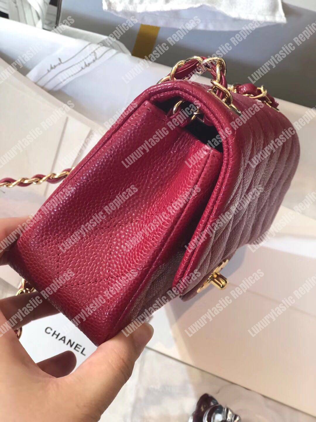 Ch*el mini classic rectangle flap bag maroon