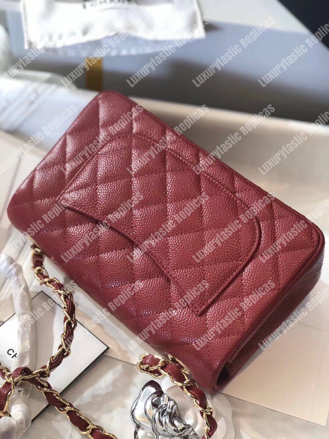 Ch*el mini classic rectangle flap bag maroon
