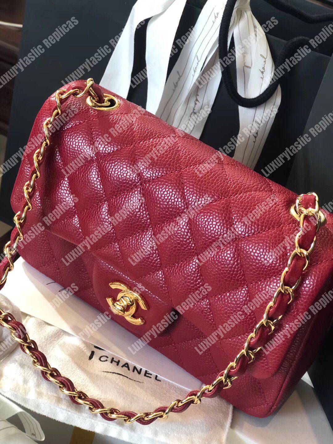 Ch*el mini classic rectangle flap bag maroon