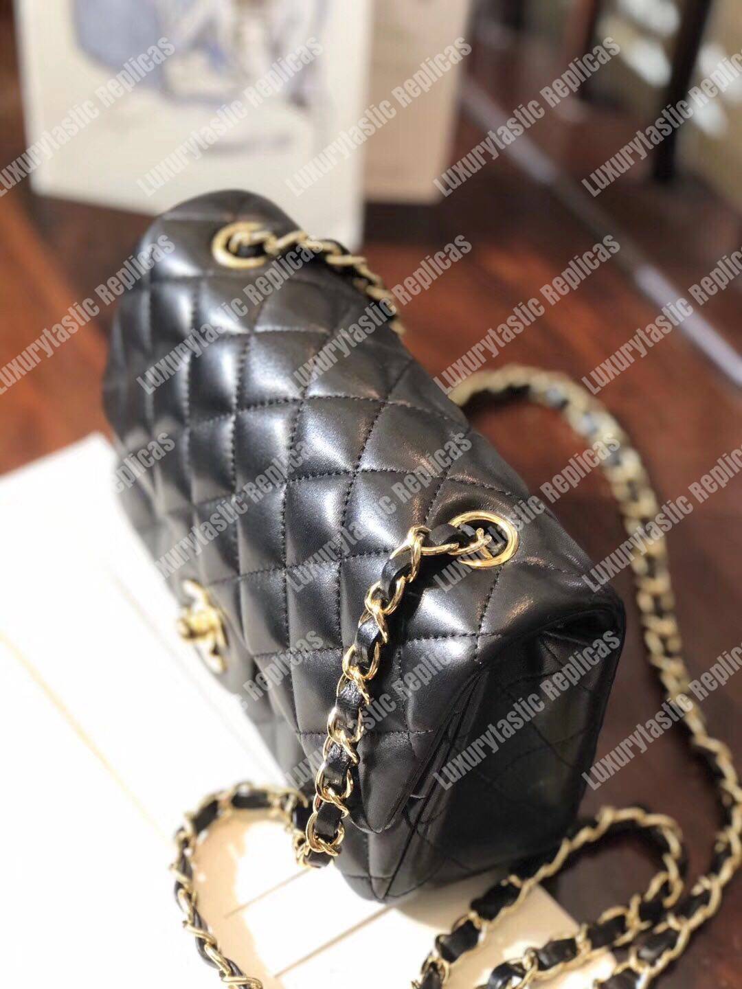 Ch*el mini classic rectangle flap bag black