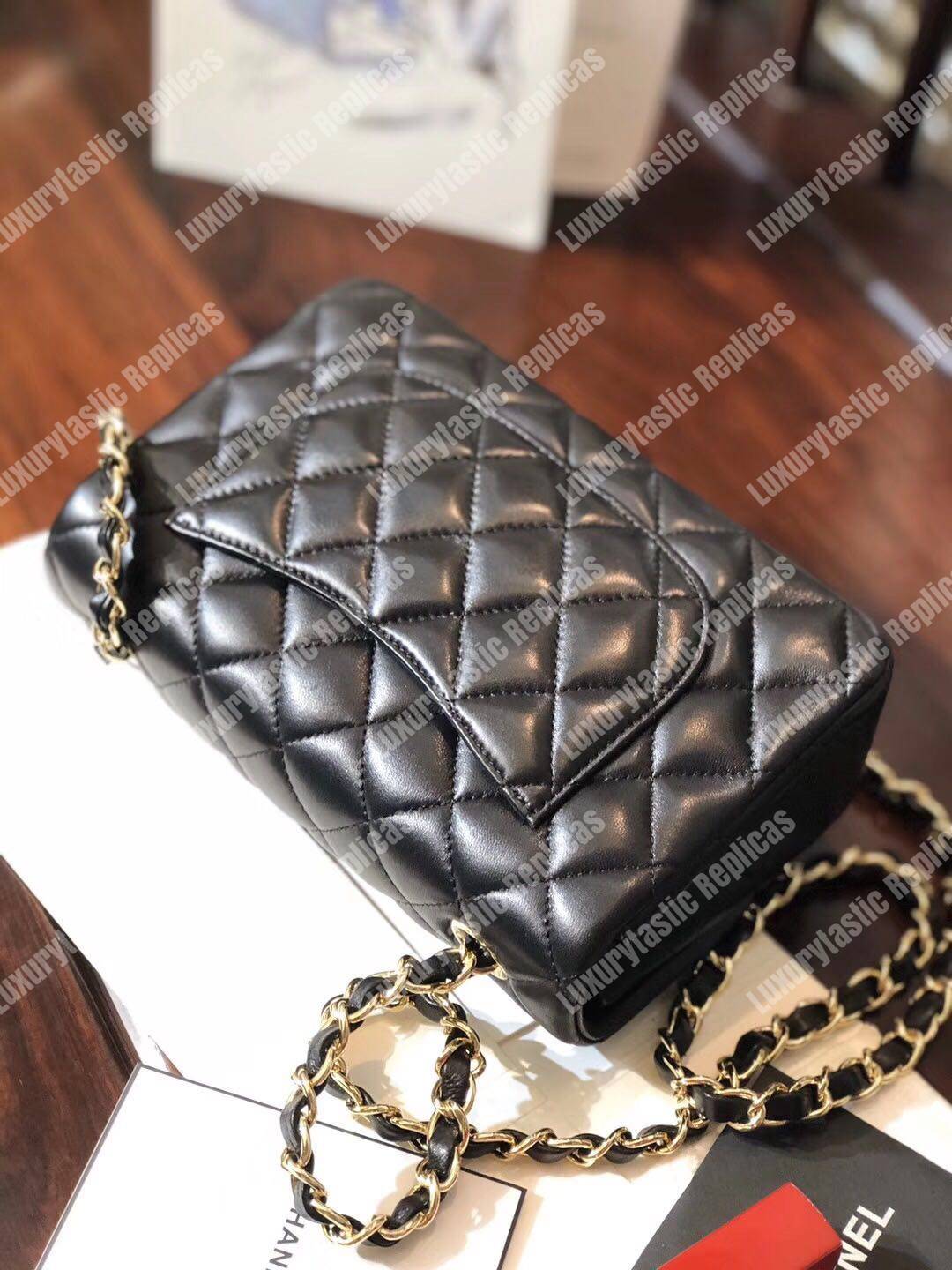 Ch*el mini classic rectangle flap bag black